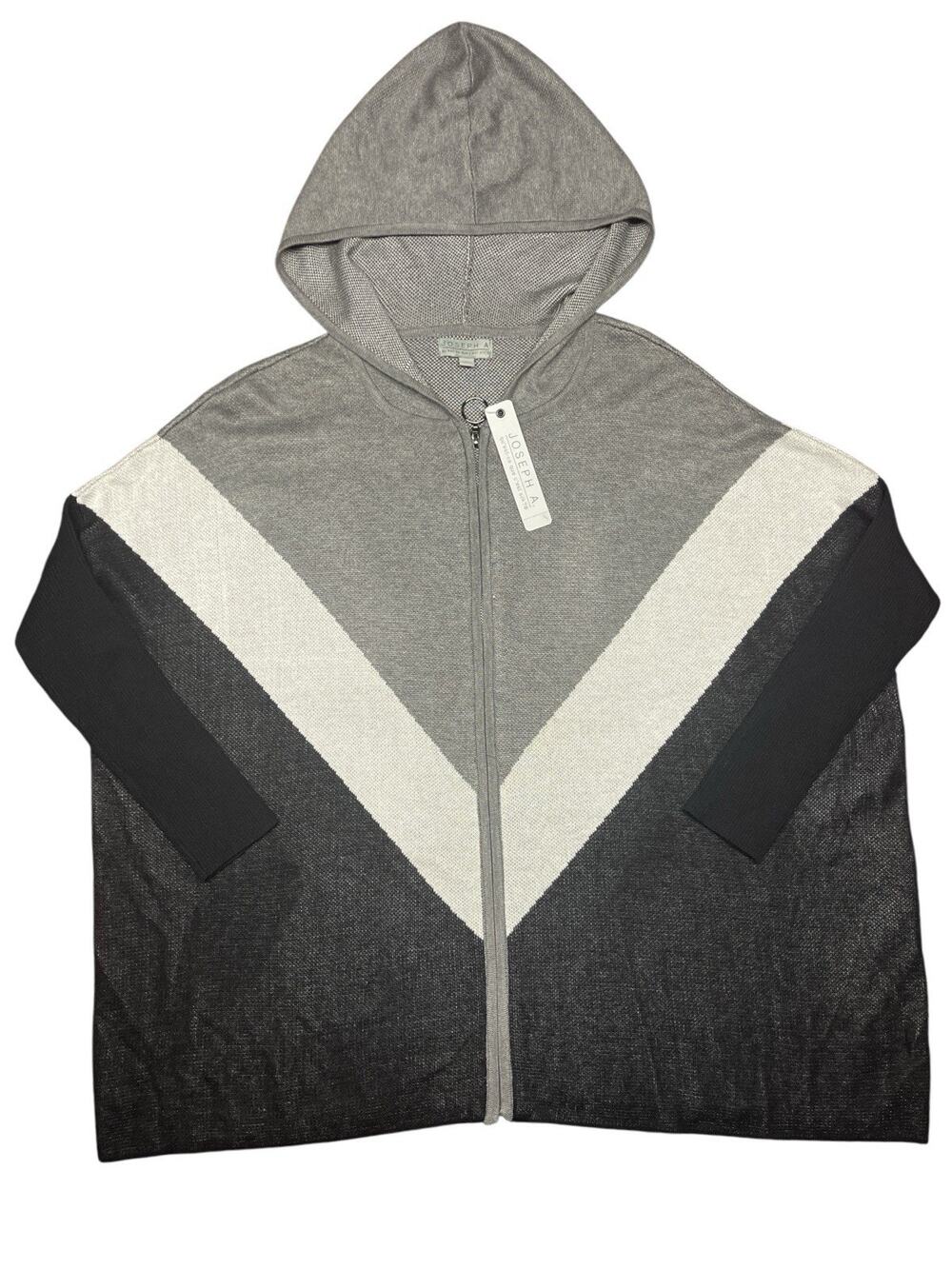 Joseph A Women’s S Colorblock Full Zip Sweater Jacket Grey Combo NWT
